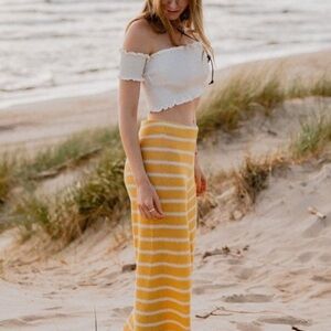 Zara Yellow & White Striped Knit Flare Pants Blogger Fav